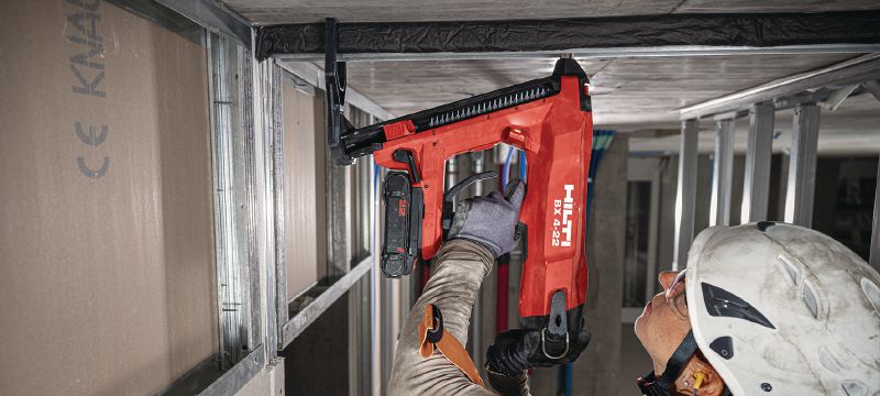 BX 4-IF-22 cordless concrete nailer (IF edition) Nuron battery-powered cordless nailer for fastening drywall track and light-duty materials to concrete, steel and masonry Applications 1